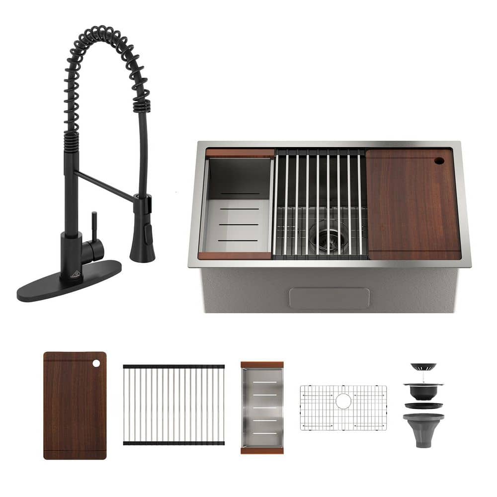 Boyel Living 36 in. Drop in Single Bowl 18 Gauge Brushed Nickel ...