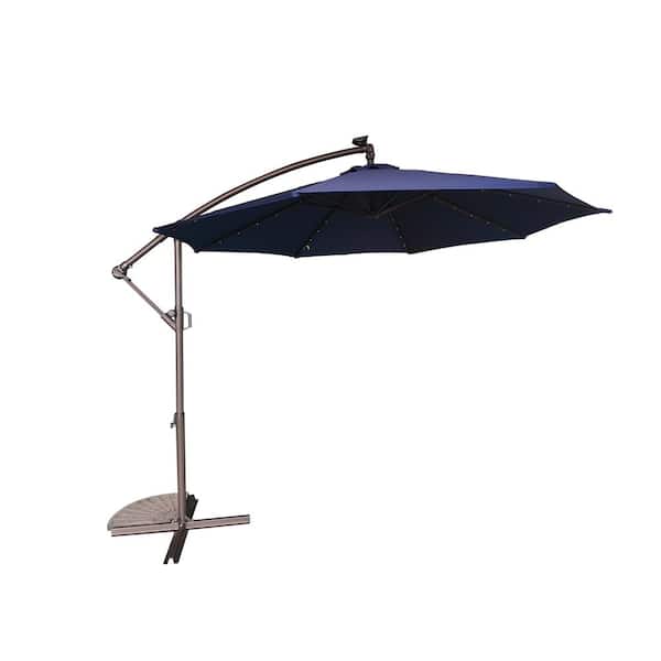 Boyel Living 10 ft. Outdoor Cantilever Hanging Patio Umbrella Waterproof and UV Resistant with Solar LED in Navy Blue