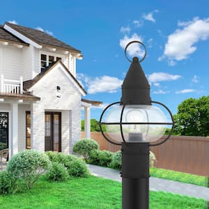 Hennington 15 in. 1-Light Black Cast Brass Hardwired Outdoor Rust Resistant Post Light with No Bulbs Included