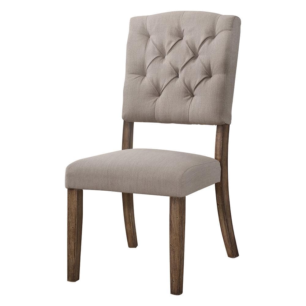 Gray Linen Upholstered High Back Side Chair with Wood Legs