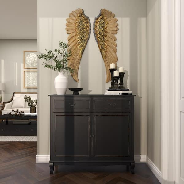 Litton Lane Wood Gold Carved Angel Wings Bird Wall Decor with Gold Accents  (Set of 2) 040965 - The Home Depot