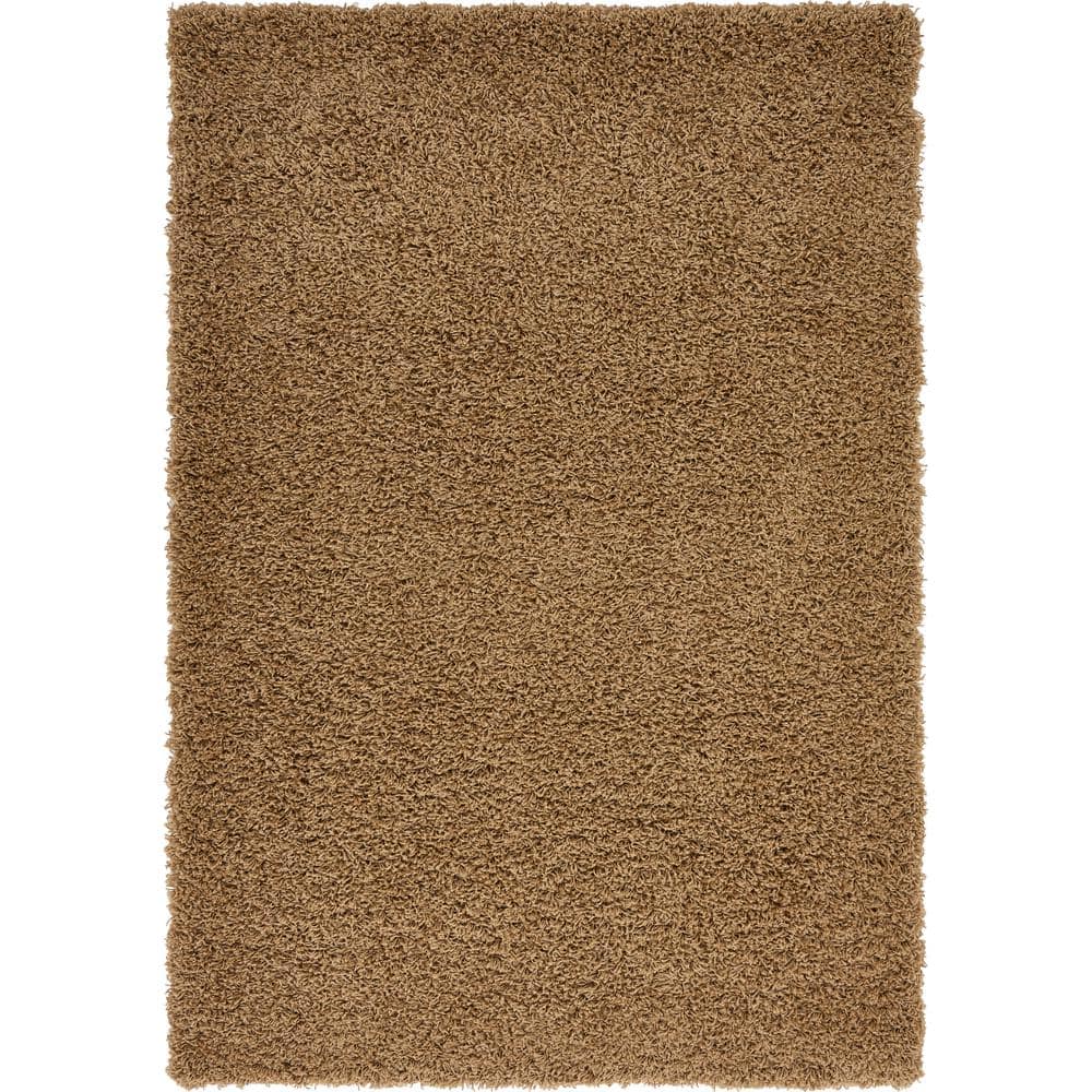 Easy Care Reversible Solid Shag Brown Synthetic Rug 4' x 6'
