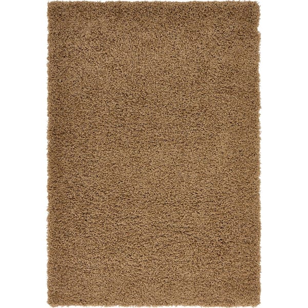 Unique Loom Solid Shag Sandy Brown 4 ft. x 6 ft. Area Rug