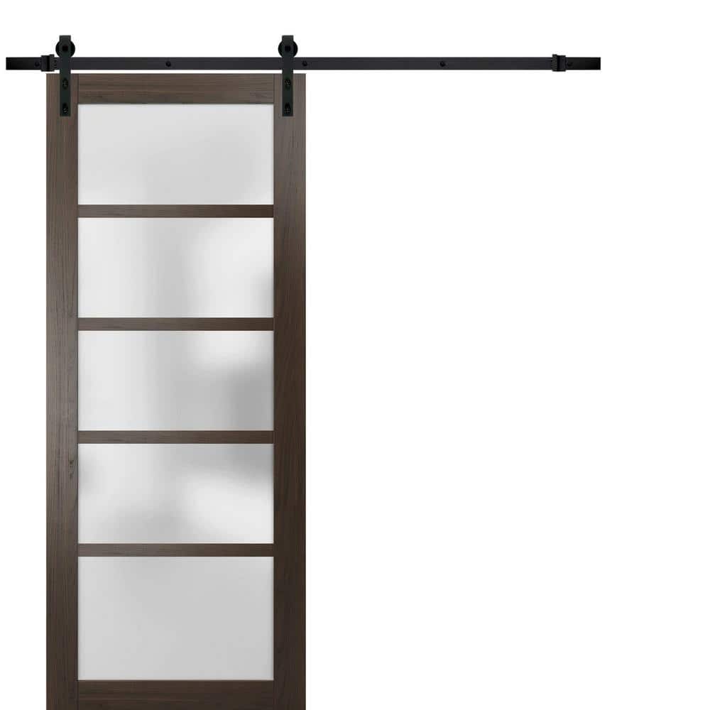 Assembly Required 28 in. x 96 in. 1-Panel Frosted Glass Chocolate Ash Wood Solid MDF Sliding Barn Door with Hardware Kit price history on PriceWatchPro