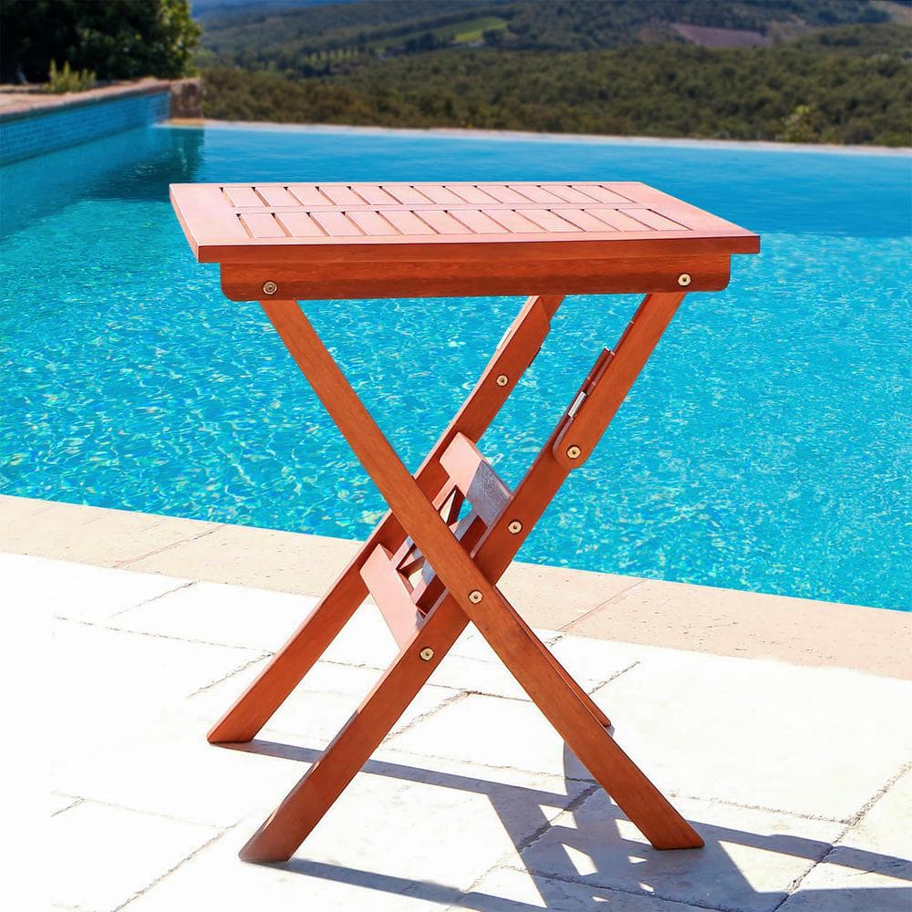 24 inch Brown Wood Outdoor Dining Table Folding Bistro Table
