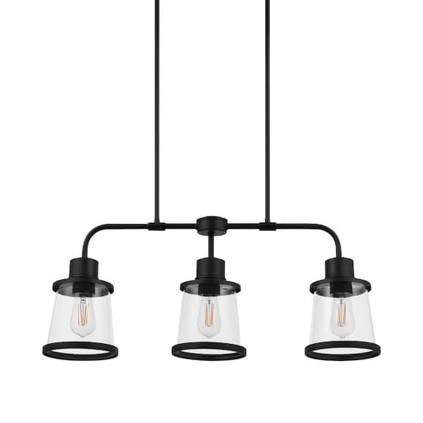 Hampton Bay Rigby 3-Light Matte Black Linear Dining Room Chandelier ...