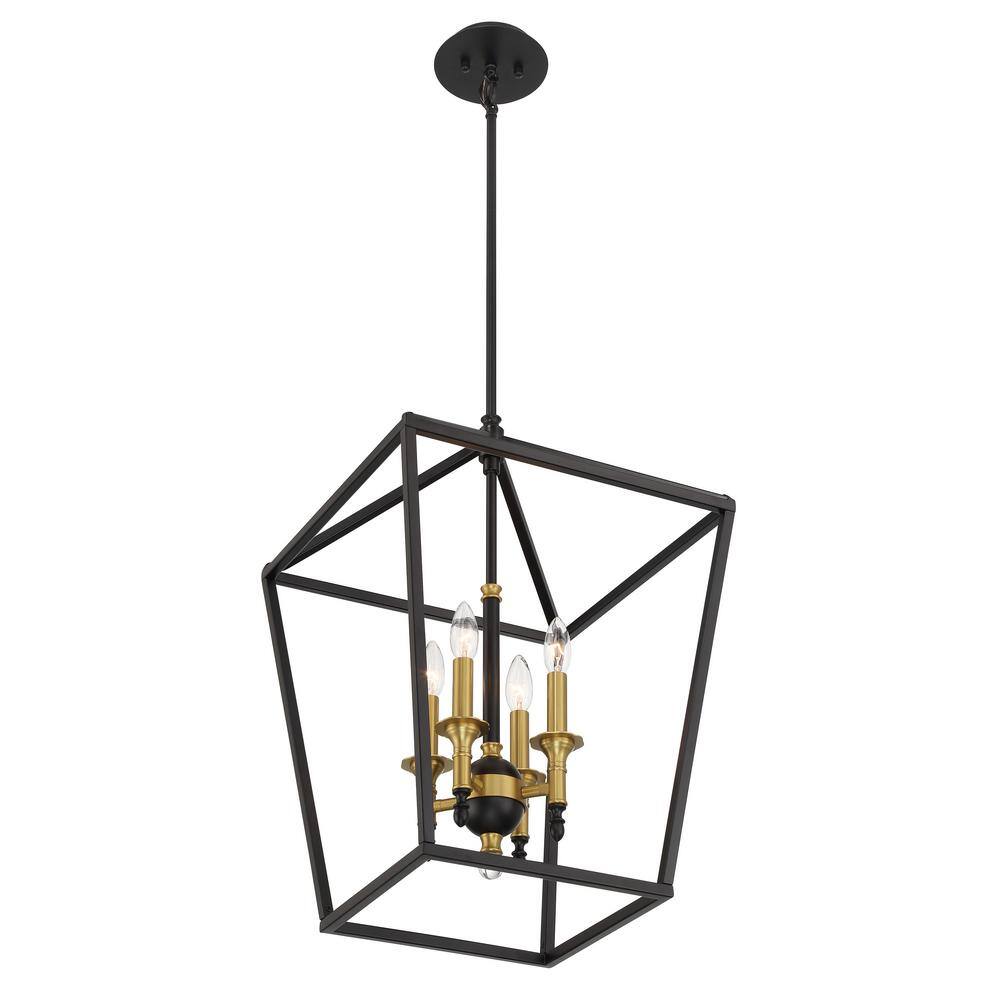 Elegant Coal and Soft Brass 4-Light Pendant for Indoor/Outdoor
