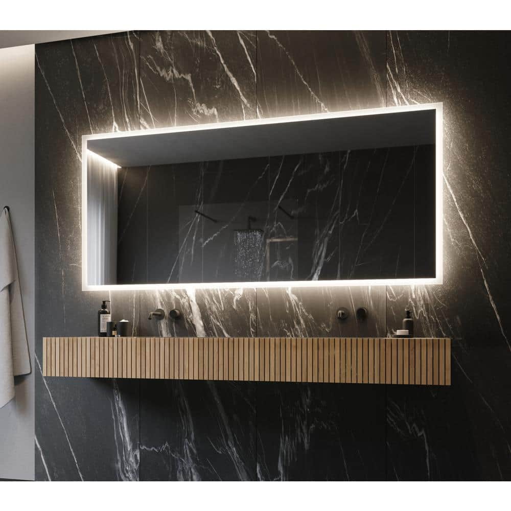 Backlit 85 in. W x 40 in. H Rectangular Frameless Wall Mounted Bathroom Van