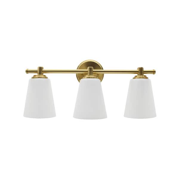 Lecoht 20 in. 3-Light Gold Classic Traditional Bathroom Vanity Light Fixture with Opal Frosted Glass Shade