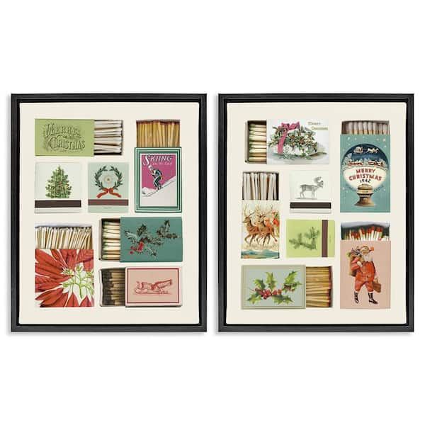 Festive Christmas Match Boxes by Victoria Barnes 2 Piece Black Floater Frame Graphic Nature Art Print 31 in. x 25 in.