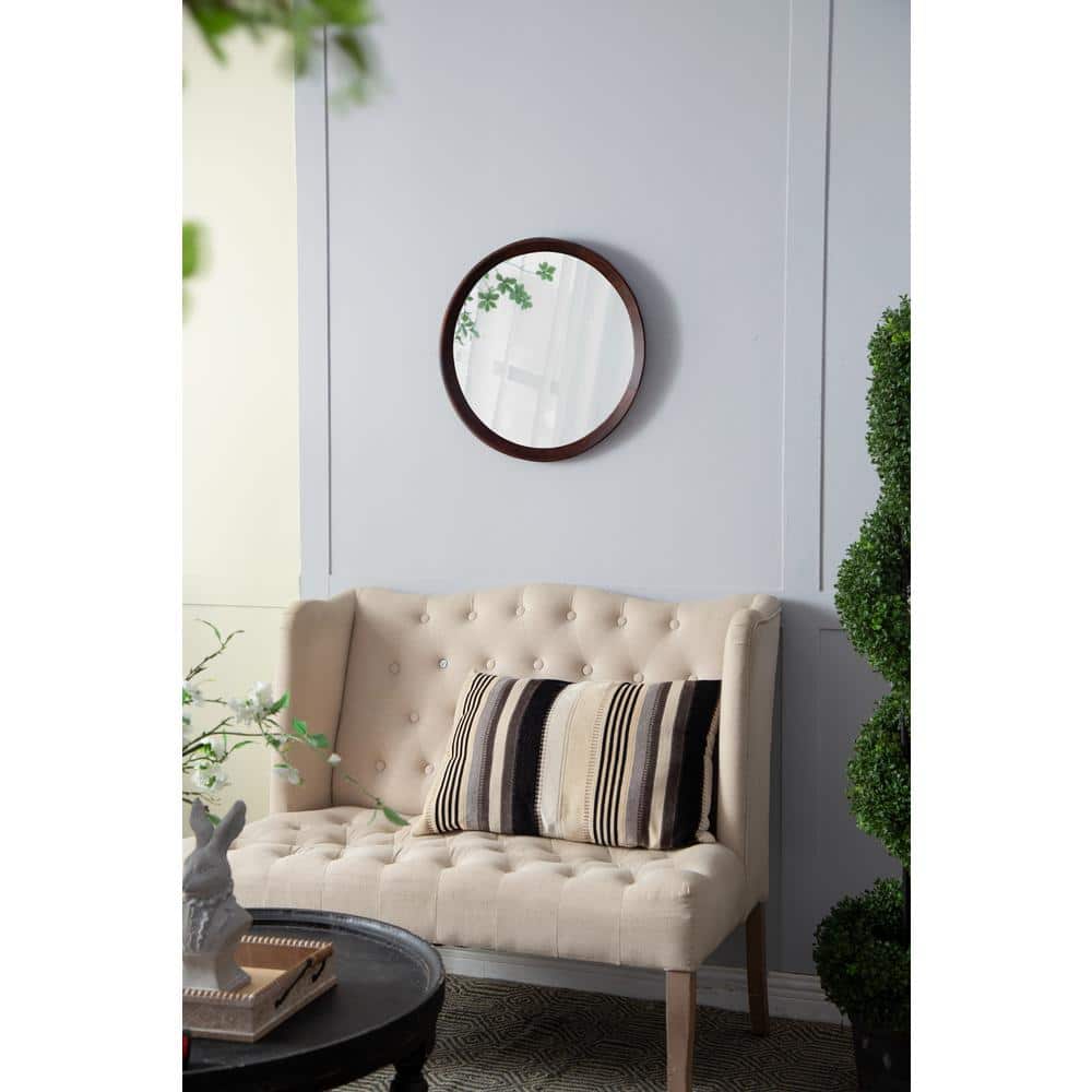 Small Round Dark Brown Mango Wood Decorative Mirror