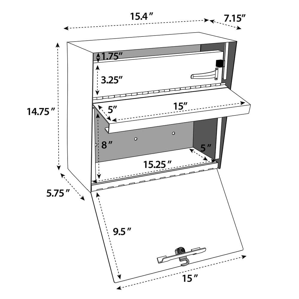 Galaxy Black Steel Lockable Wall-Mount Mailbox