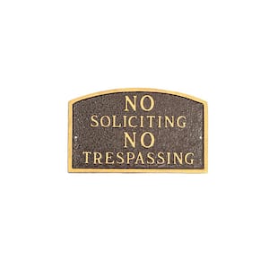 No Soliciting, No Trespassing Arch Standard Statement Plaque - Hammered Bronze