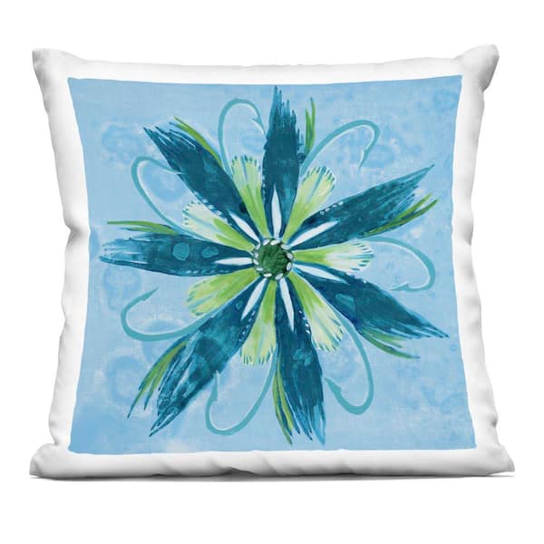 Stupell Industries Blue and Green Abstract Flower Blue Abstract Polyester 18 in. x 18 in. Throw Pillow