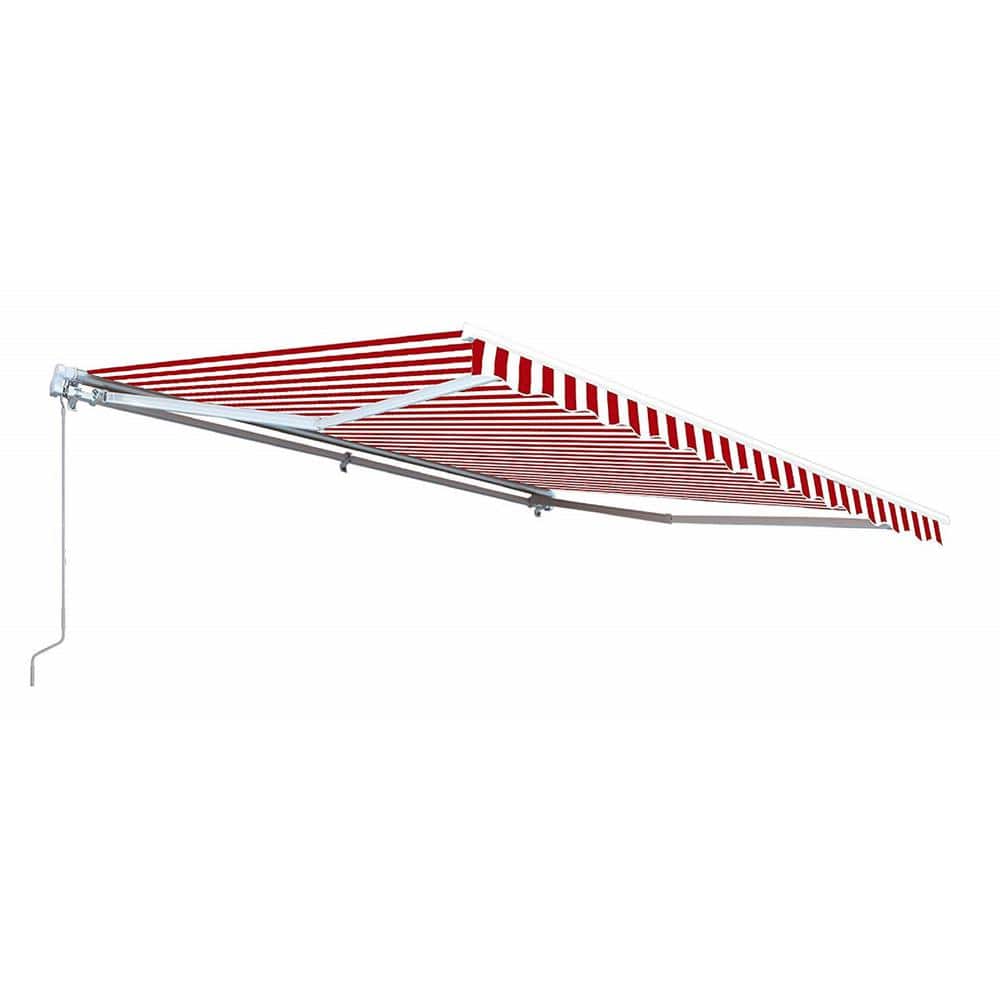 ALEKO Motorized Retractable Red and White Striped Patio Awning