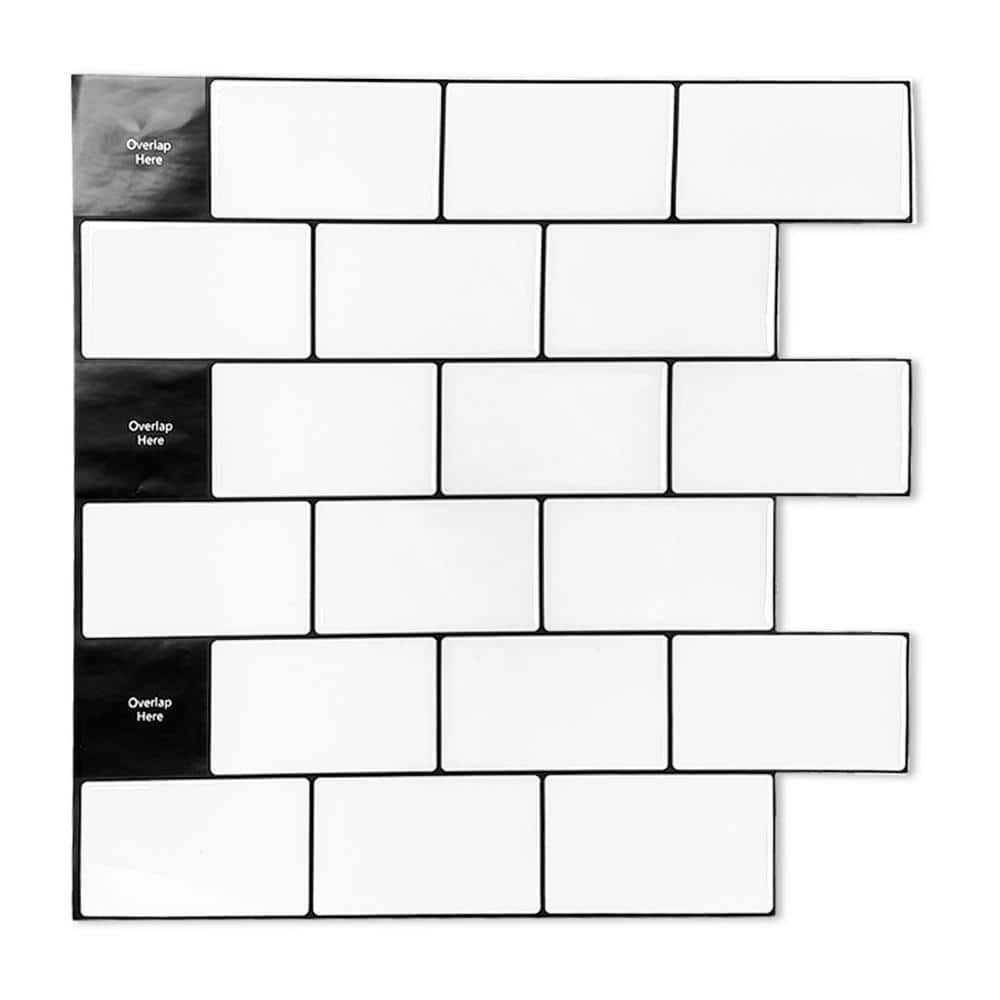 12" x 12" White Vinyl Peel and Stick Subway Tile