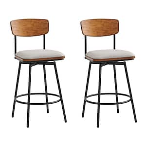 Wynne 27 in. Light Gray High Back Metal Swivel Counter Stool with Fabric Seat (Set of 2)