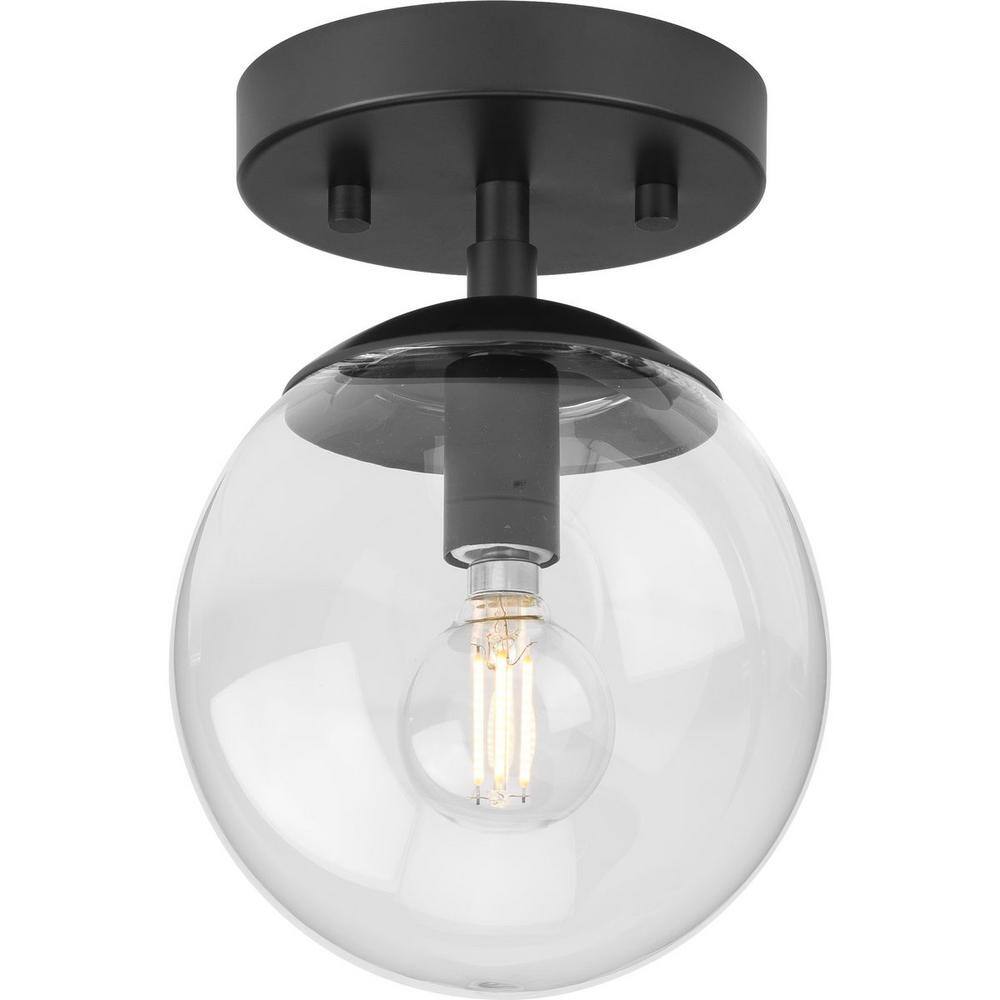 Matte Black Glass Globe Semi-Flush Mount Light