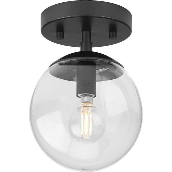 Progress Lighting Atwell Collection 6 in. 1-Light Matte Black Semi-Flush Mount Mid-Century Modern with Clear Glass Shade