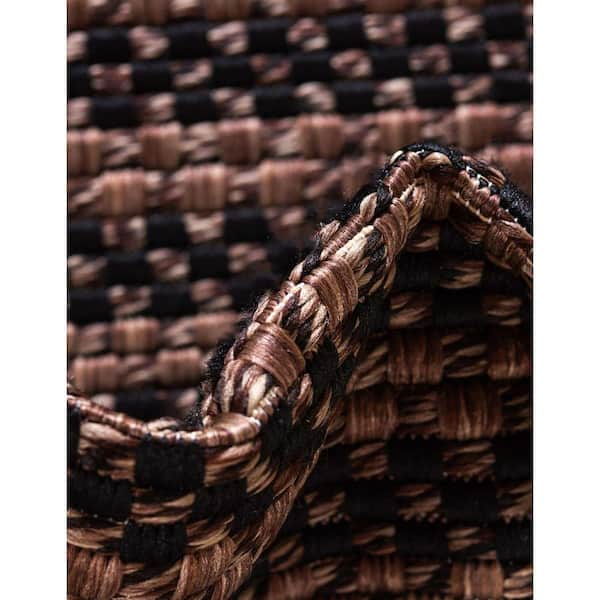 Unique Loom Checkered Outdoor Rug, Size: 2'2 x 6, Brown/Black