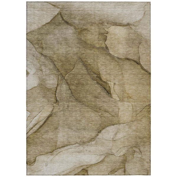 HomeRoots Brown, Beige, Taupe 8 ft. x 10 ft. Woven Abstract Polyester Rectangle Indoor / Outdoor Area Rug