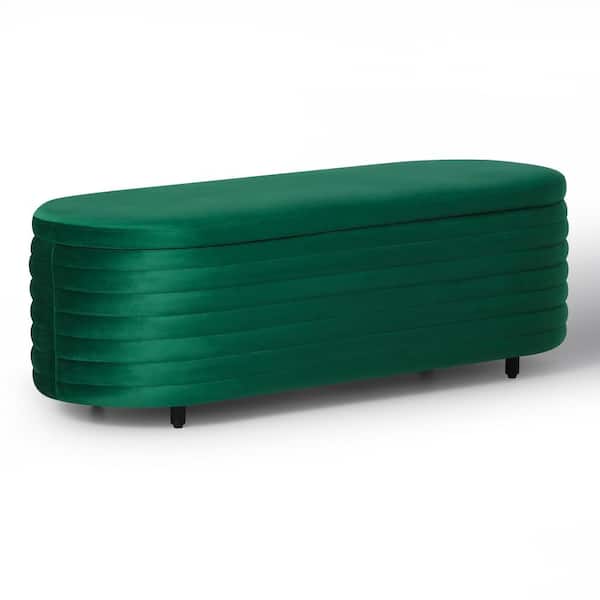 WESTINFURNITURE Farrah 54 in. Wide Oval Velvet Upholstered Entryway Flip Top Storage Bedroom Accent Bench in Green