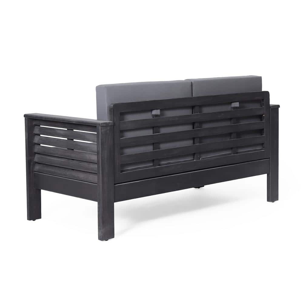 Dark Gray Acacia Wood 4-Seater Outdoor Chat Set with Cushions