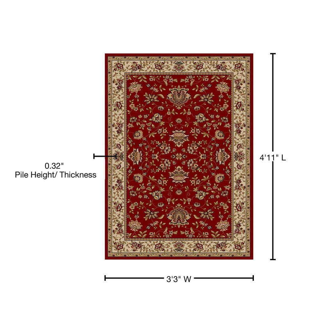 Red Floral Bordered Synthetic 3' x 5' Area Rug