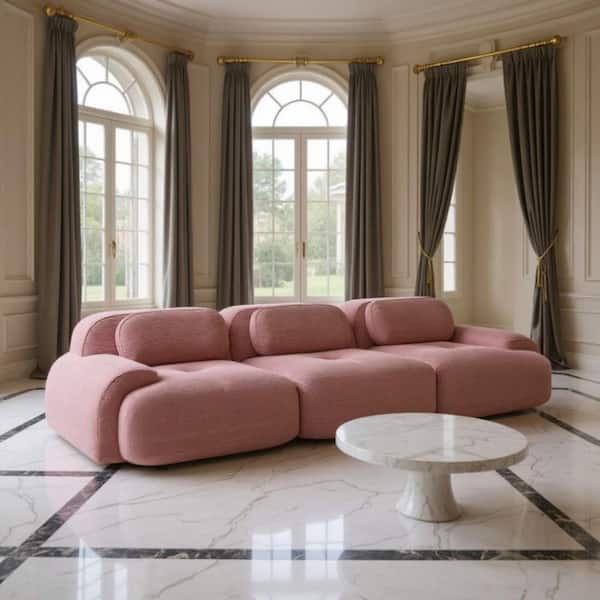 SMZO 117.3 in. Rolled Arm 2-Piece Corduroy Modular Sectional Sofa in. Blush Pink with Ergonomic, High-Density Cushions
