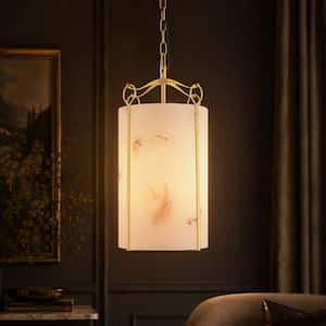 10 in. 1-Light Dimmable Brass Kitchen Island Pendant Light with Faux Alabaster Shade, for Living Room, Bedroom, Entryway