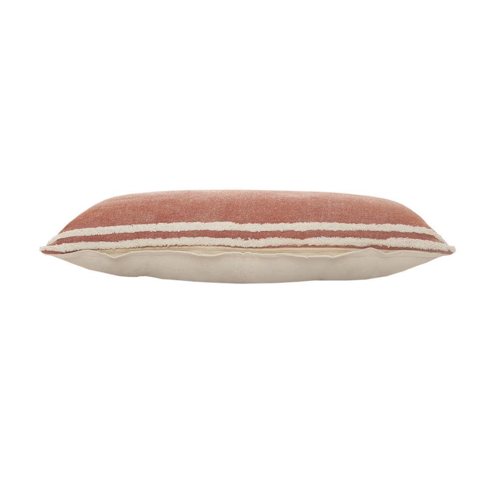 Cinnamon and White Striped Cotton Lumbar Pillow, 14" x 36"