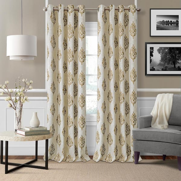 Elrene Natural Medallion Blackout Curtain - 52 in. W x 84 in. L