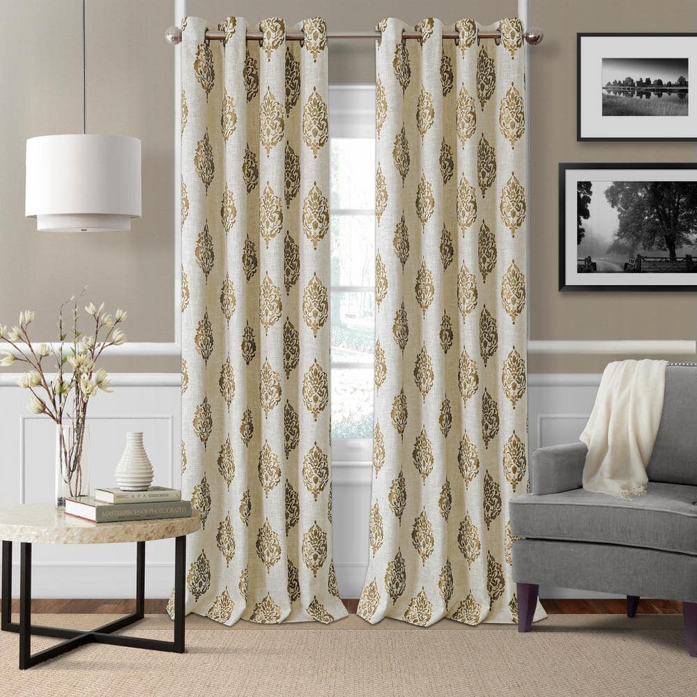 Elrene Natural Medallion Blackout Curtain - 52 in. W x 95 in. L ...