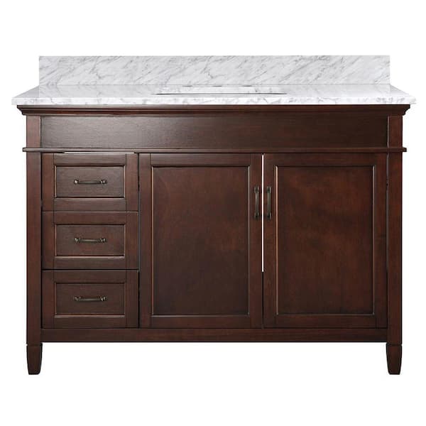 Home Decorators Collection Ashburn 49 in. W x 22 in. D Bath Vanity in Mahogany with Carrara White Marble Top