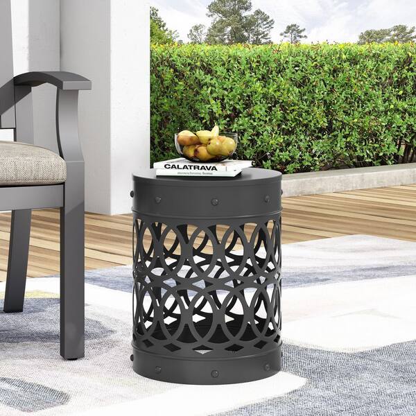 Practical Black Round Iron 18 in. H Outdoor Side Table with Iron
