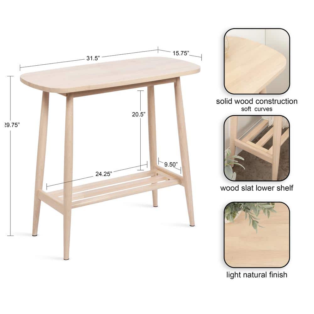 Natural Light Wood Console Table with Storage Shelf