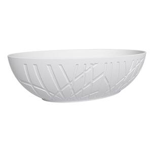 67 in. x 41 in. Solid Surface Wide Soaking Freestanding Bathtub with Decorative Lines in White