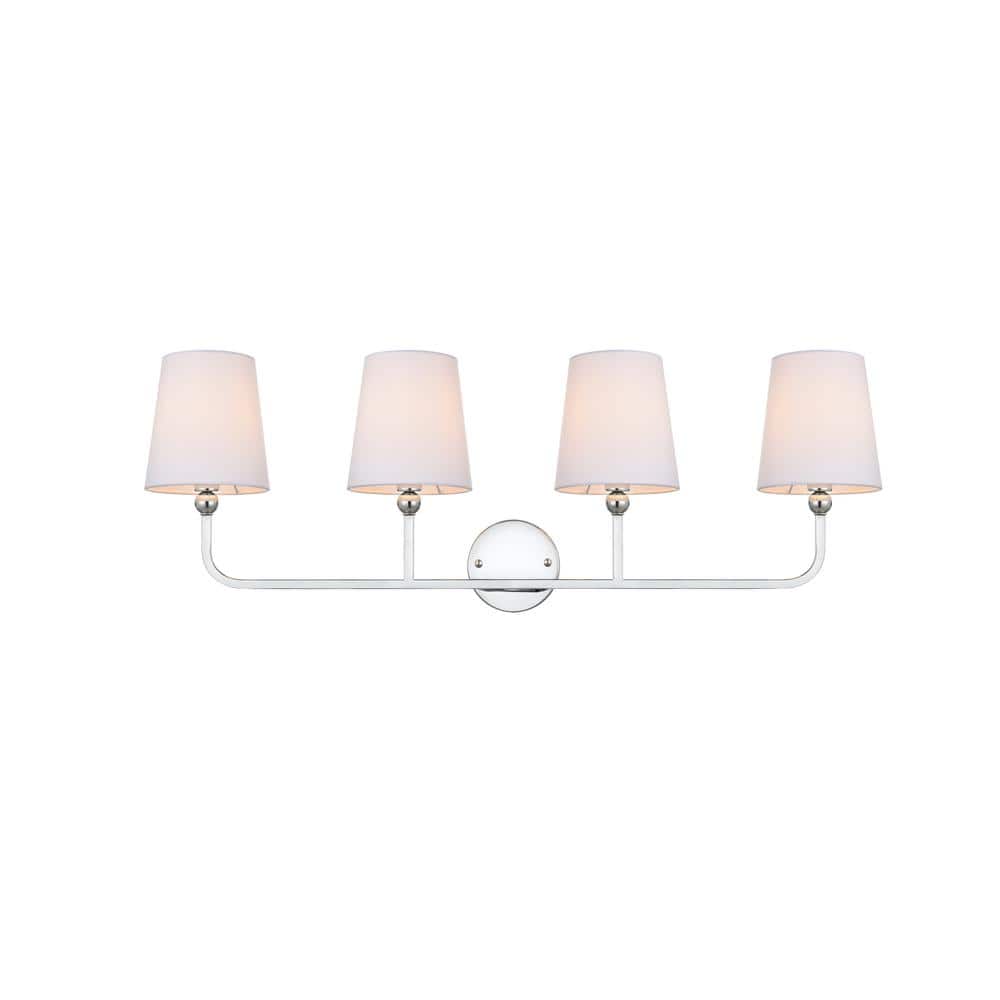 Simply Living 36 in. 4-Light Modern Chrome Vanity Light with White drum Shade SL14644W36CH - The Home Depot Simply Living 36 in. 4-Light Modern Chrome Vanity Light with White drum Shade SL14644W36CH - The Home Depot