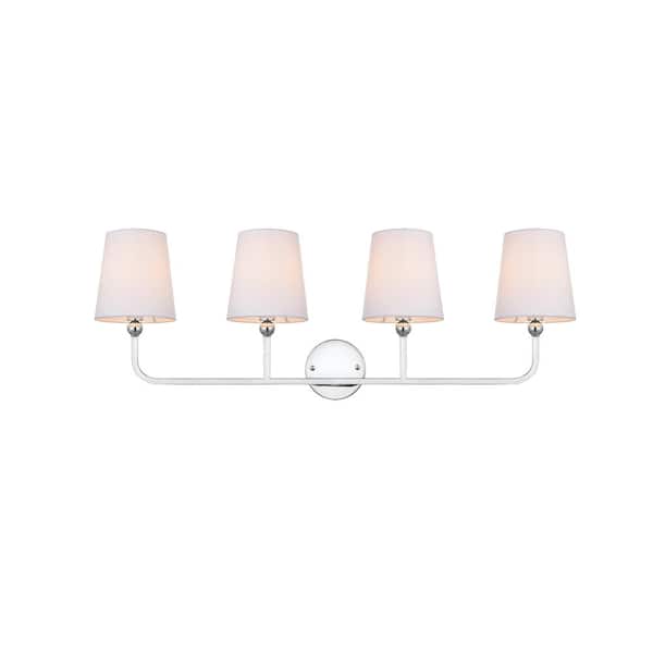 Unbranded Simply Living 36 in. 4-Light Modern Chrome Vanity Light with White drum Shade