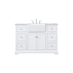 Simply Living 48 in. W x 22 in. D x 34.75 in. H Bath Vanity in White with Carrara White Marble Top