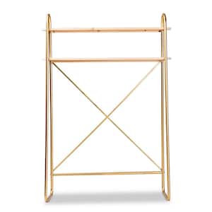 Merida Natural and Gold 2-Tier Metal Shelving Unit (48 in. W x 68 in. H x 16 in. D)
