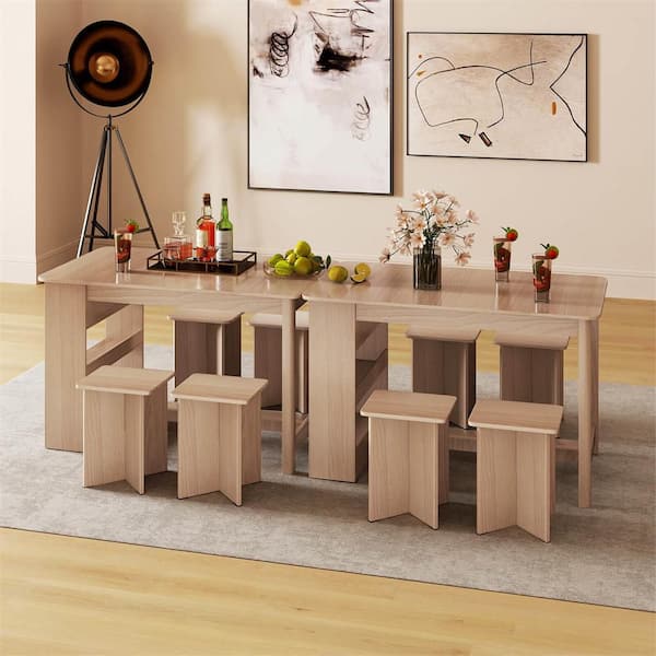 Costway 5 PCS Dining Table Set with Storage Shelf Rectangular Kitchen Table with 4-Stools Beige