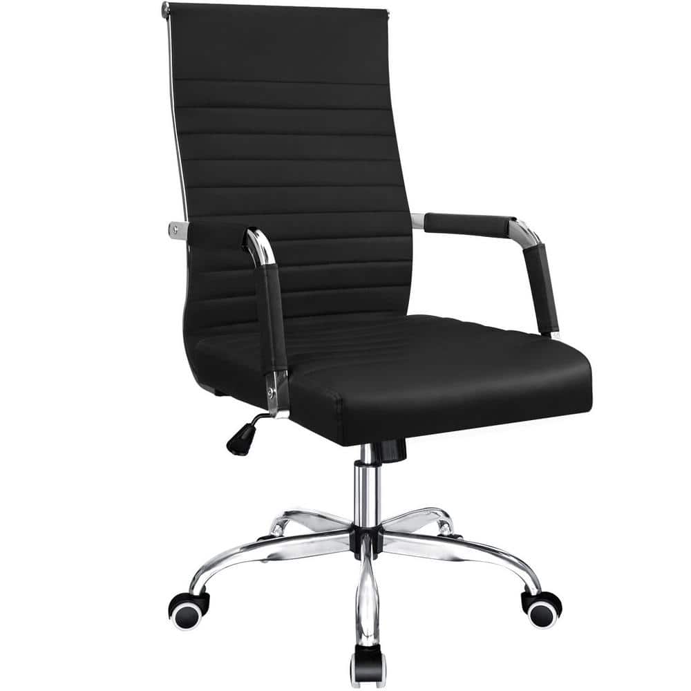 LACOO Black Ribbed Office Mid-Back PU Leather Executive Task Chair with  Arms T-OC79P0 - The Home Depot
