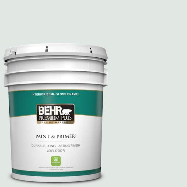 BEHR PREMIUM PLUS 5 gal. #490E-1 Glimmer Semi-Gloss Enamel Low Odor Interior Paint & Primer