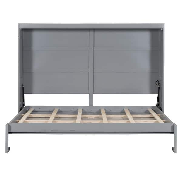 Gray Wood Frame Full Size Murphy Bed with USB Charging Station