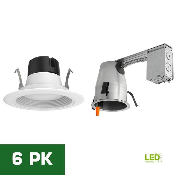 EnviroLite 4 in. LED Recessed Remodel Housing with Standard Retrofit White LED Trim Kit, 5000K (6-Pack)