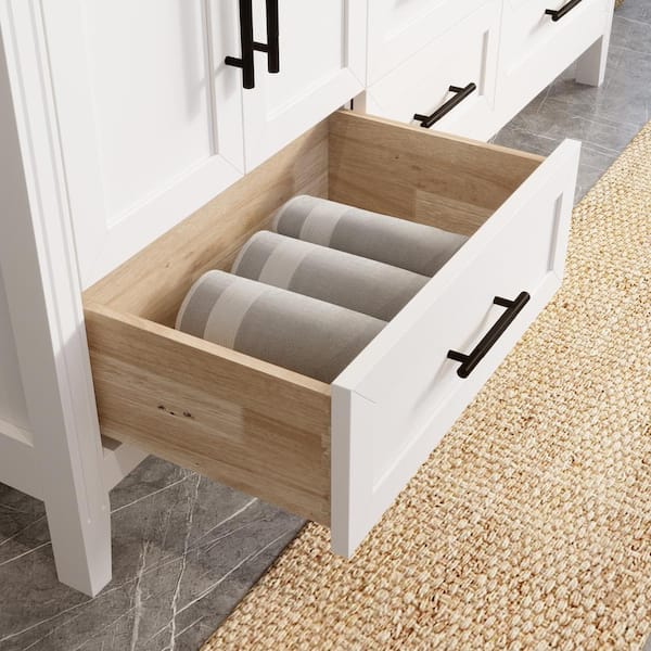 Houston 72 in. W x 22 in. D Bath Vanity in White Diamond Quartz Top with White Sink Power Bar and Drawer Organizer
