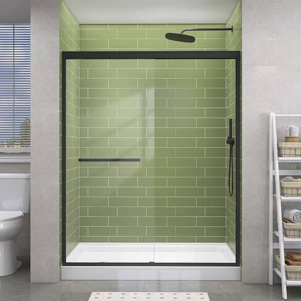 Getpro 56 in.-60 in. W x 72 in. H Double Sliding Framed Shower Door in Matte Black with 1/4 in. (6 mm) Clear Glass