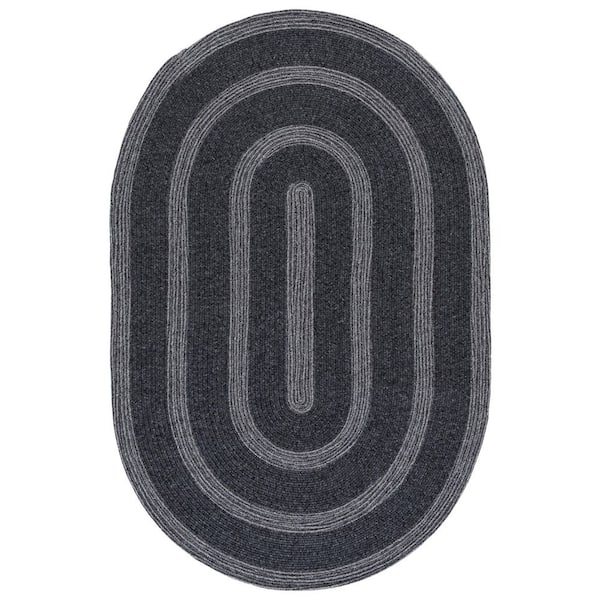 Braided 4 ft. x 6 ft. Oval Charcoal Two-Tone Border Washable Indoor/Outdoor Area Rug