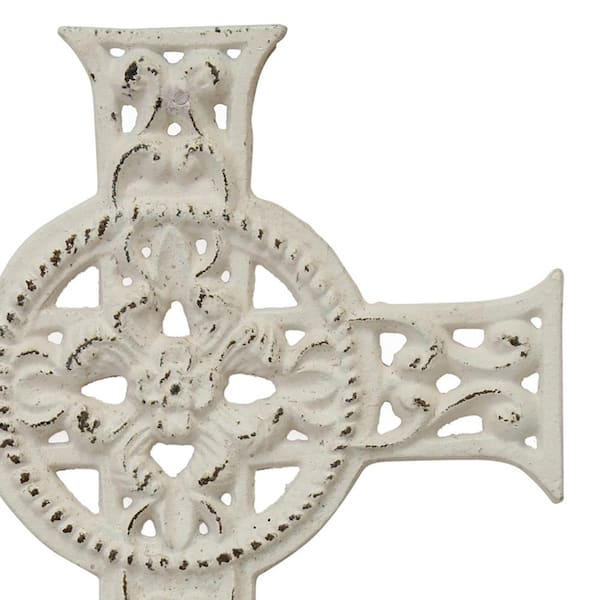 Stonebriar Collection 8 in. x 12 in. Worn White Cast Iron Hanging Cross  SB-6034A - The Home Depot